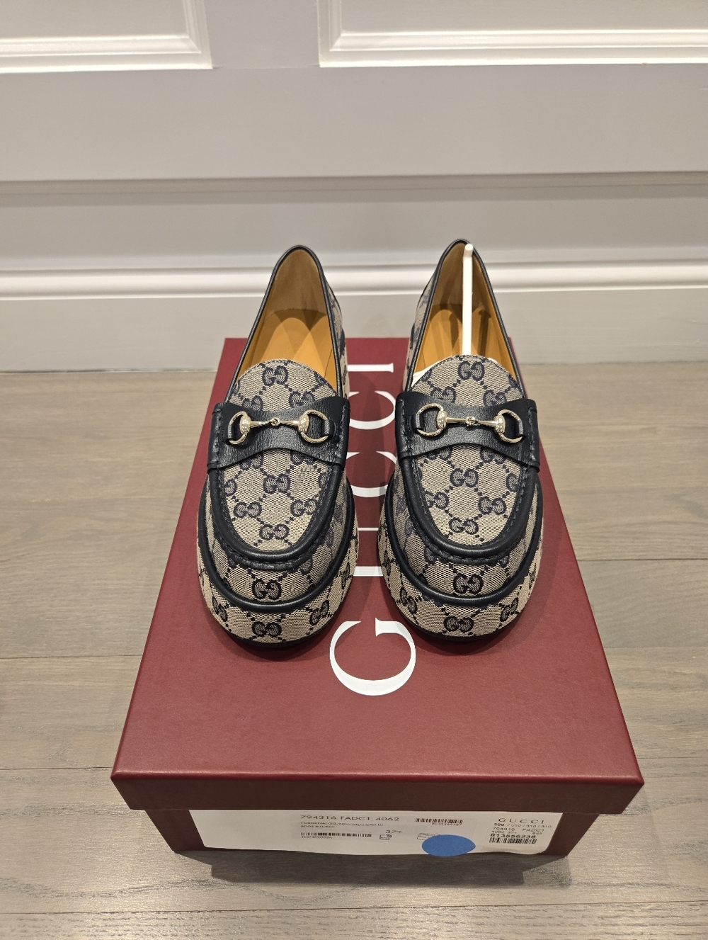 $1,200 Gucci Ilde GG Supreme Canvas/Leather Flatform Blue Loafer EU 37.5 US 7.5 - Picture 7 of 10